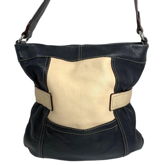 Tignanello Black Ivory Brown Colorblock Pebble Leather Buckle Shoulder Bag - Picture 4 of 13